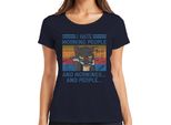 I Hate Mornings And People Morning Grouch Coffee Cat Vintage Ladies T-Shirt, Navy, 3XL