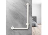Jopassy Maniglione Per Doccia In Acciaio Inox, Maniglione Antiscivolo A Forma Di L Fluorescente, Maniglione Montato A Parete Fino A 200KG Per Vasca Da Bagno, Camera Da Letto, Scala 60*40Cm Bianco