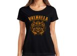 Valhalla Viking Skull Helmet Axes Nordic Mythology Runes Ladies T-Shirt, Nero, M