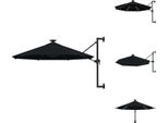 Vidaxl Ombrellone A Parete Con Led E Asta In Metallo 300 Cm Nero - Ombrelloni E Tende Da Sole