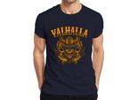 Maglietta Valhalla Viking Skull Helmet Axes Norse Mythology Runes Uomo, Navy, M