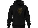 Guerriero Vichingo Ritratto Rune Elmo Odino Mitologia Norrena Felpa Con Cappuccio Unisex, Nero, Xl