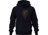 Guerriero Vichingo Ritratto Rune Elmo Odino Mitologia Norrena Felpa Con Cappuccio Unisex, Navy, M