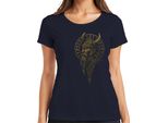 Maglietta Da Donna Con Ritratto Di Guerriero Vichingo Ed Elmo Con Rune Di Odino, Mitologia Norrena, Navy, Xxl