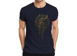 Maglietta Da Uomo Con Ritratto Del Guerriero Vichingo, Rune Ed Elmo Di Odino, Mitologia Norrena, Navy, 3XL
