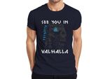 Ci Vediamo Nel Valhalla Maglietta Da Uomo Mitologia Del Teschio Vichingo MjöLnir, Navy, S