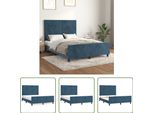 The Living Store Struttura Letto Con Testiera In Velluto Blu Scuro 140X200 Cm