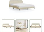 The Living Store Struttura Letto Con Testiera Crema 160X200 Cm In Tessuto