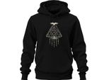 Vegvisir Bussola Runica Simbolo Nordico Vichingo Odino Corvo Felpa Con Cappuccio Unisex, Nero, M