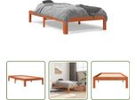 The Living Store Letto In Legno Massiccio Cera Marrone 100X200 Cm Pino
