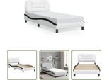The Living Store Struttura Letto Con Testiera Bianca E Nera 90X200 Cm In Ecopelle