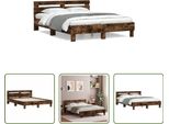 The Living Store Giroletto Con Testiera In Rovere Fumé 140X200 Cm Materiale A Base Di Legno