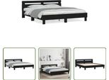 The Living Store Struttura Letto Con Testiera Nera 200X200 Cm In Materiale Ligneo
