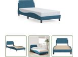 The Living Store Struttura Letto Con Testiera Blu 90X200 Cm In Velluto