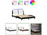 The Living Store Struttura Letto Con Led Bianco E Nero 140X200 Cm In Ecopelle