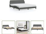 The Living Store Struttura Letto Con Testiera In Tessuto Grigio Scuro 160X200 Cm