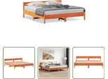 The Living Store Letto In Legno Massiccio Con Testiera Marrone Cera 180X200 Cm Pino