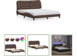 The Living Store Struttura Letto Con Led Marrone 160X200 Cm In Ecopelle
