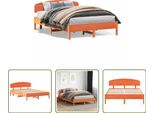 The Living Store Letto In Legno Massiccio Con Testiera Marrone Cera 120X200 Cm Pino