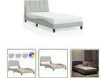 The Living Store Struttura Letto Con Luci Led Grigio Chiaro 100X200 Cm In Velluto