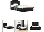The Living Store Struttura Letto Con Testiera Nera 75X190 Cm In Materiale Ligneo