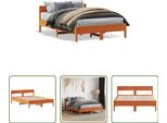 The Living Store Letto In Legno Massiccio Con Testiera Marrone Cera 120X190 Cm Pino