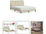The Living Store Struttura Letto Con Led Crema 140X200 Cm In Tessuto