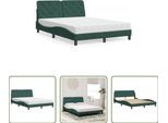 The Living Store Letto Con Materasso In Velluto Verde Scuro 140X190 Cm