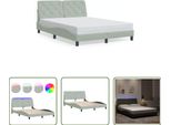 The Living Store Struttura Letto Con Luci Led Grigio Chiaro 140X190 Cm In Velluto