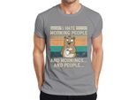 Maglietta Hate Morning People Mornings And People Coffee Bear Vintage Grunge Uomo, Grigio, 3XL