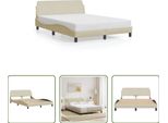 The Living Store Struttura Letto Con Testiera Crema 120X200 Cm In Tessuto