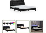 The Living Store Struttura Letto Con Led Nero 160X200 Cm In Ecopelle