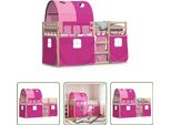 The Living Store Letto A Castello Con Tende Rosa 80X200 Cm In Legno Di Pino Massiccio