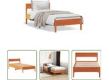 The Living Store Letto In Legno Massiccio Senza Materasso Cera Marrone 90X200 Legno Di Pino