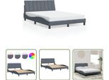 The Living Store Struttura Letto Con Luci Led Grigio Scuro 140X200 Cm In Velluto
