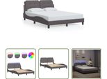 The Living Store Struttura Letto Con Led Grigio 140X200 Cm In Ecopelle