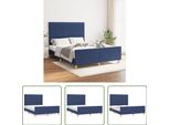 The Living Store Struttura Letto Con Testiera Blu 140X190 Cm In Tessuto