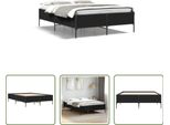 The Living Store Struttura Letto Nera 140X200 Cm In Legno E Metallo
