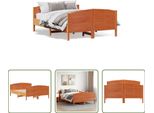 The Living Store Letto In Legno Massiccio Con Testiera Marrone Cera 140X190 Cm Pino