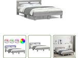 The Living Store Giroletto Con Testiera Illuminazione Led Grigio Sonoma 120X190 Cm