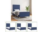 The Living Store Struttura Letto Con Testiera Blu 90X190 Cm In Tessuto