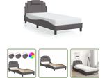 The Living Store Struttura Letto Con Led Grigio 90X200 Cm In Ecopelle