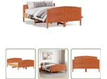 The Living Store Letto In Legno Massiccio Con Testiera Marrone Cera 140X200 Cm Pino