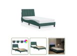 The Living Store Struttura Letto Con Luci Led Verde Scuro 80X200 Cm In Velluto
