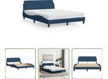 The Living Store Struttura Letto Con Testiera Blu 140X200 Cm In Tessuto