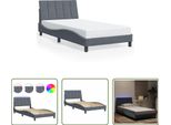 The Living Store Struttura Letto Con Luci Led Grigio Scuro 100X200 Cm In Velluto
