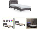 The Living Store Struttura Letto Con Led Grigio 90X200 Cm In Ecopelle