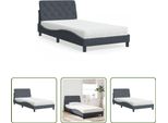 The Living Store Letto Con Materasso Grigio Scuro 100X200 Cm In Velluto