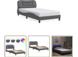 The Living Store Struttura Letto Con Led Grigio 100X200 Cm In Ecopelle