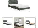 The Living Store Letto Con Materasso In Tessuto Grigio Scuro 100X200 Cm